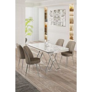 Dining Table & Chairs Set (5 Pieces) Vals - White, Chrome, Cappuccino obraz
