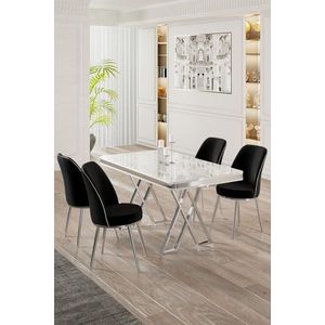 Dining Table & Chairs Set (5 Pieces) Vals - White, Chrome, Black obraz