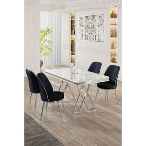 Dining Table & Chairs Set (5 Pieces) Vals - White, Chrome, Anthracite obraz