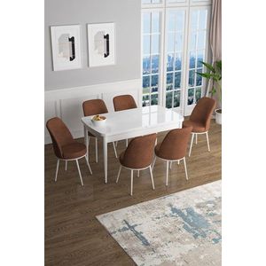 Extendable Dining Table & Chairs Set (7 Pieces) Han - White, Tile Red obraz