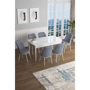 Extendable Dining Table & Chairs Set (7 Pieces) Han - White, Grey obraz