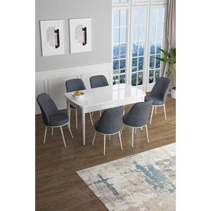 Extendable Dining Table & Chairs Set (7 Pieces) Han - White, Fume obraz