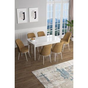 Extendable Dining Table & Chairs Set (7 Pieces) Han - White, Cappuccino obraz