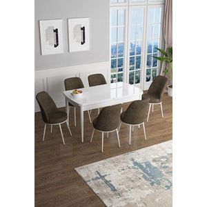Extendable Dining Table & Chairs Set (7 Pieces) Han - White, Brown obraz