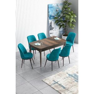 Extendable Dining Table & Chairs Set (7 Pieces) Han - Baroque, Turquoise obraz