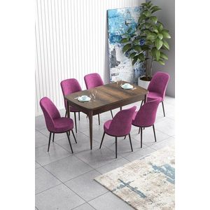 Extendable Dining Table & Chairs Set (7 Pieces) Han - Baroque, Purple obraz