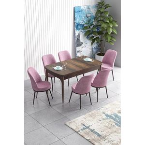 Extendable Dining Table & Chairs Set (7 Pieces) Han - Baroque, Pink obraz