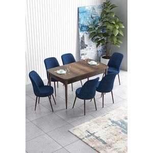 Extendable Dining Table & Chairs Set (7 Pieces) Han - Baroque, Navy Blue obraz