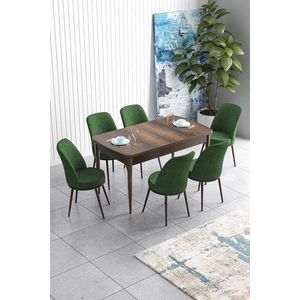 Extendable Dining Table & Chairs Set (7 Pieces) Han - Baroque, Khaki obraz