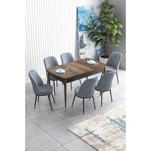 Extendable Dining Table & Chairs Set (7 Pieces) Han - Baroque, Grey obraz