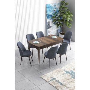 Extendable Dining Table & Chairs Set (7 Pieces) Han - Baroque, Fume obraz