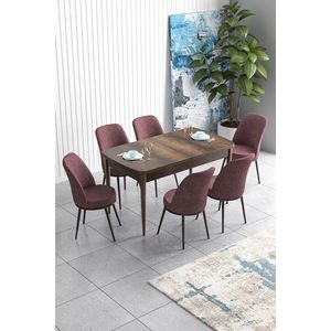 Extendable Dining Table & Chairs Set (7 Pieces) Han - Baroque, Dusty Rose obraz
