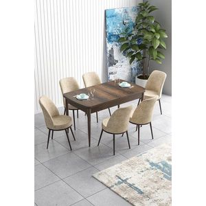 Extendable Dining Table & Chairs Set (7 Pieces) Han - Baroque, Cream obraz