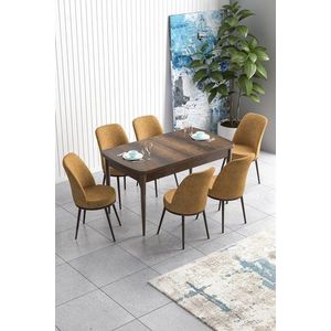 Extendable Dining Table & Chairs Set (7 Pieces) Han - Baroque, Cappuccino obraz
