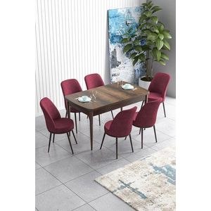 Extendable Dining Table & Chairs Set (7 Pieces) Han - Baroque, Burgundy obraz