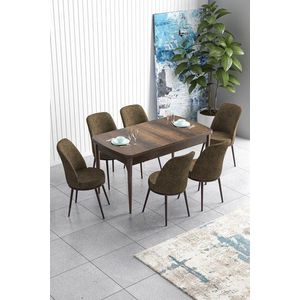 Extendable Dining Table & Chairs Set (7 Pieces) Han - Baroque, Brown obraz