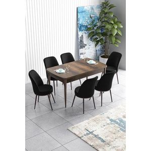 Extendable Dining Table & Chairs Set (7 Pieces) Han - Baroque, Black obraz