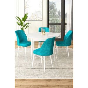 Dining Table & Chairs Set (5 Pieces) Rox - White, Turquoise obraz