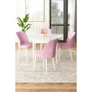 Dining Table & Chairs Set (5 Pieces) Rox - White, Pink obraz
