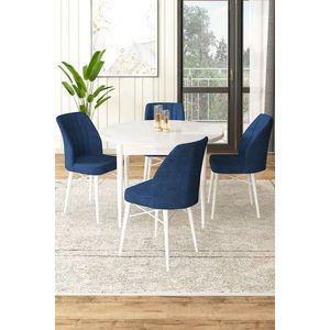 Dining Table & Chairs Set (5 Pieces) Rox - White, Navy Blue obraz