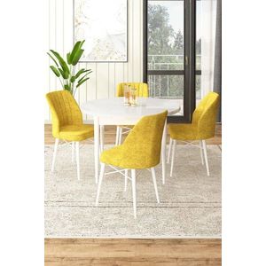 Dining Table & Chairs Set (5 Pieces) Rox - White, Mustard obraz