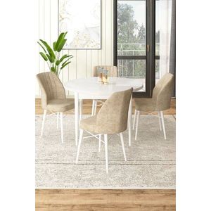 Dining Table & Chairs Set (5 Pieces) Rox - White, Cream obraz