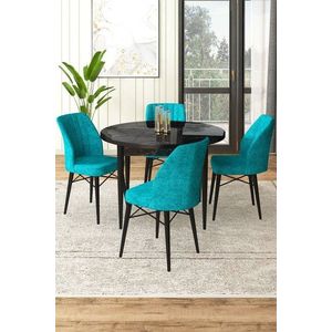 Dining Table & Chairs Set (5 Pieces) Rox - Black Marble, Turquoise obraz
