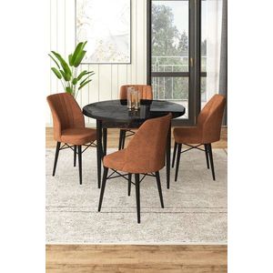 Dining Table & Chairs Set (5 Pieces) Rox - Black Marble, Tile Red obraz