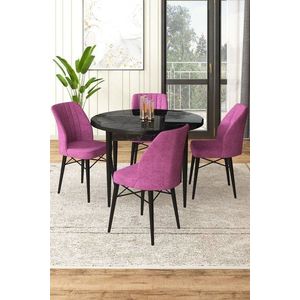 Dining Table & Chairs Set (5 Pieces) Rox - Black Marble, Purple obraz