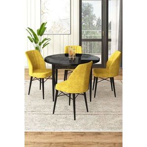 Dining Table & Chairs Set (5 Pieces) Rox - Black Marble, Mustard obraz