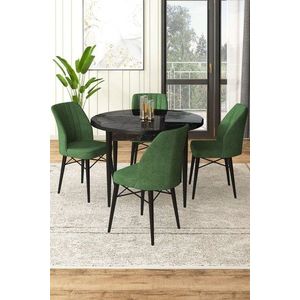 Dining Table & Chairs Set (5 Pieces) Rox - Black Marble, Khaki obraz