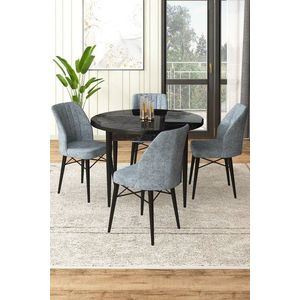 Dining Table & Chairs Set (5 Pieces) Rox - Black Marble, Grey obraz