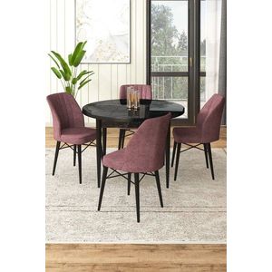 Dining Table & Chairs Set (5 Pieces) Rox - Black Marble, Dusty Rose obraz
