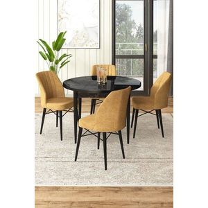 Dining Table & Chairs Set (5 Pieces) Rox - Black Marble, Cappuccino obraz