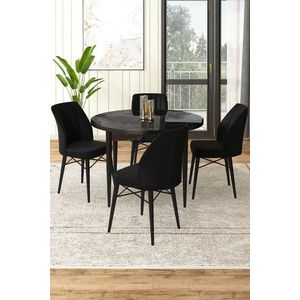 Dining Table & Chairs Set (5 Pieces) Rox - Black Marble, Black obraz