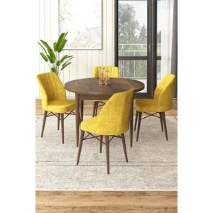 Dining Table & Chairs Set (5 Pieces) Rox - Baroque, Mustard obraz