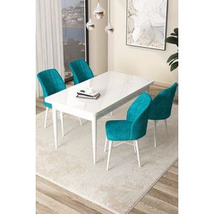 Dining Table & Chairs Set (5 Pieces) Arp - White, Turquoise obraz