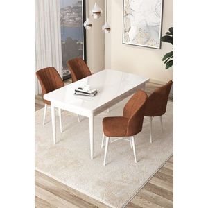 Dining Table & Chairs Set (5 Pieces) Arp - White, Tile Red obraz