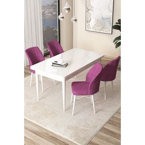 Dining Table & Chairs Set (5 Pieces) Arp - White, Purple obraz