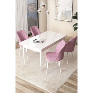 Dining Table & Chairs Set (5 Pieces) Arp - White, Pink obraz