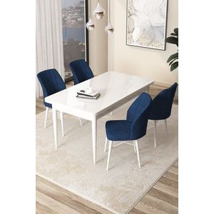 Dining Table & Chairs Set (5 Pieces) Arp - White, Navy Blue obraz