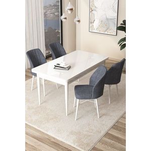 Dining Table & Chairs Set (5 Pieces) Arp - White, Fume obraz