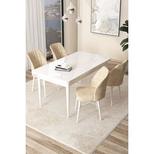 Dining Table & Chairs Set (5 Pieces) Arp - White, Cream obraz