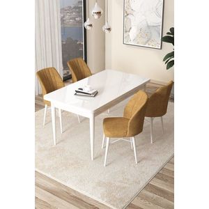 Dining Table & Chairs Set (5 Pieces) Arp - White, Cappuccino obraz