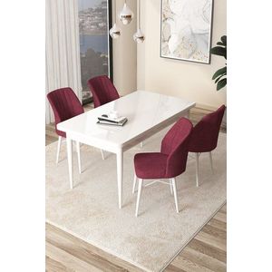 Dining Table & Chairs Set (5 Pieces) Arp - White, Burgundy obraz