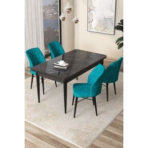 Dining Table & Chairs Set (5 Pieces) Arp - Black Marble, Turquoise obraz