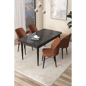 Dining Table & Chairs Set (5 Pieces) Arp - Black Marble, Tile Red obraz