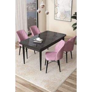 Dining Table & Chairs Set (5 Pieces) Arp - Black Marble, Pink obraz