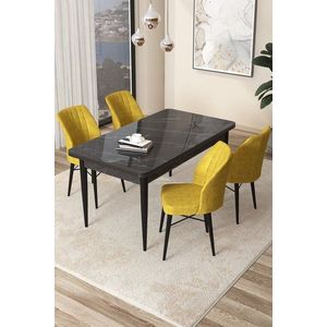Dining Table & Chairs Set (5 Pieces) Arp - Black Marble, Mustard obraz
