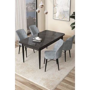 Dining Table & Chairs Set (5 Pieces) Arp - Black Marble, Grey obraz